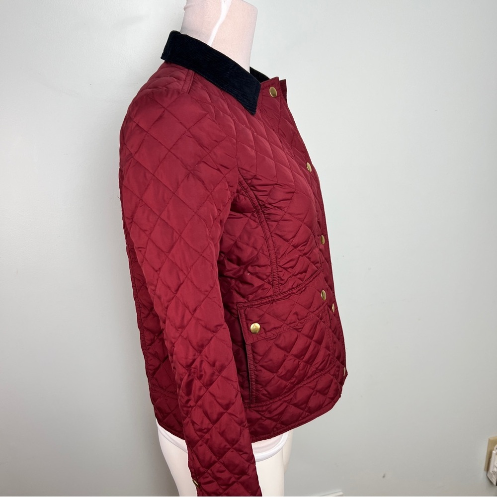J.Crew Quilted Down-Filled Jacket Burgundy Corduroy Collar Women’s Size XS - Picture 7 of 13